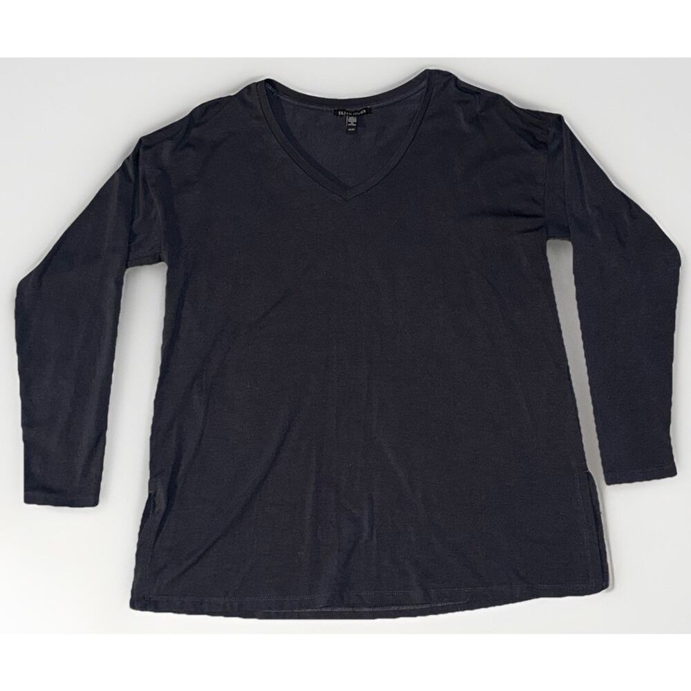 NWOT Eileen Fisher Women's Dark Gray Long Sleeve Basic T-Shirt Slit Waist XS